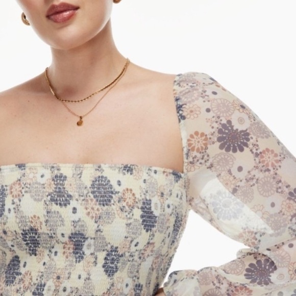 WILFRED x ARITZIA Tempest Butter Floral Smocked Mini Dress Size Medium - Picture 7 of 16